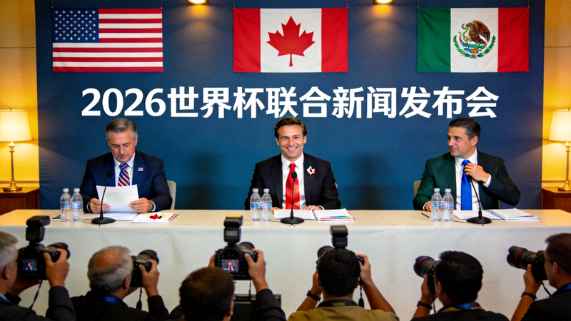 2026世界杯三大主办国美国、加拿大、墨西哥联合新闻发布会现场照片